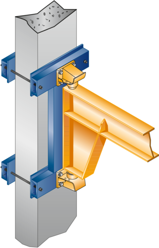 Befestigung an Stahlstütze oder Stahlbetonstützen über Umklammerungskonsole